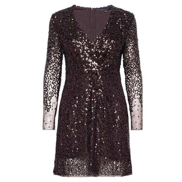 French Connection NWT Emille Sparkle Sequin Sheath Dress Bronze Brown, Size 0 - Picture 3 of 13